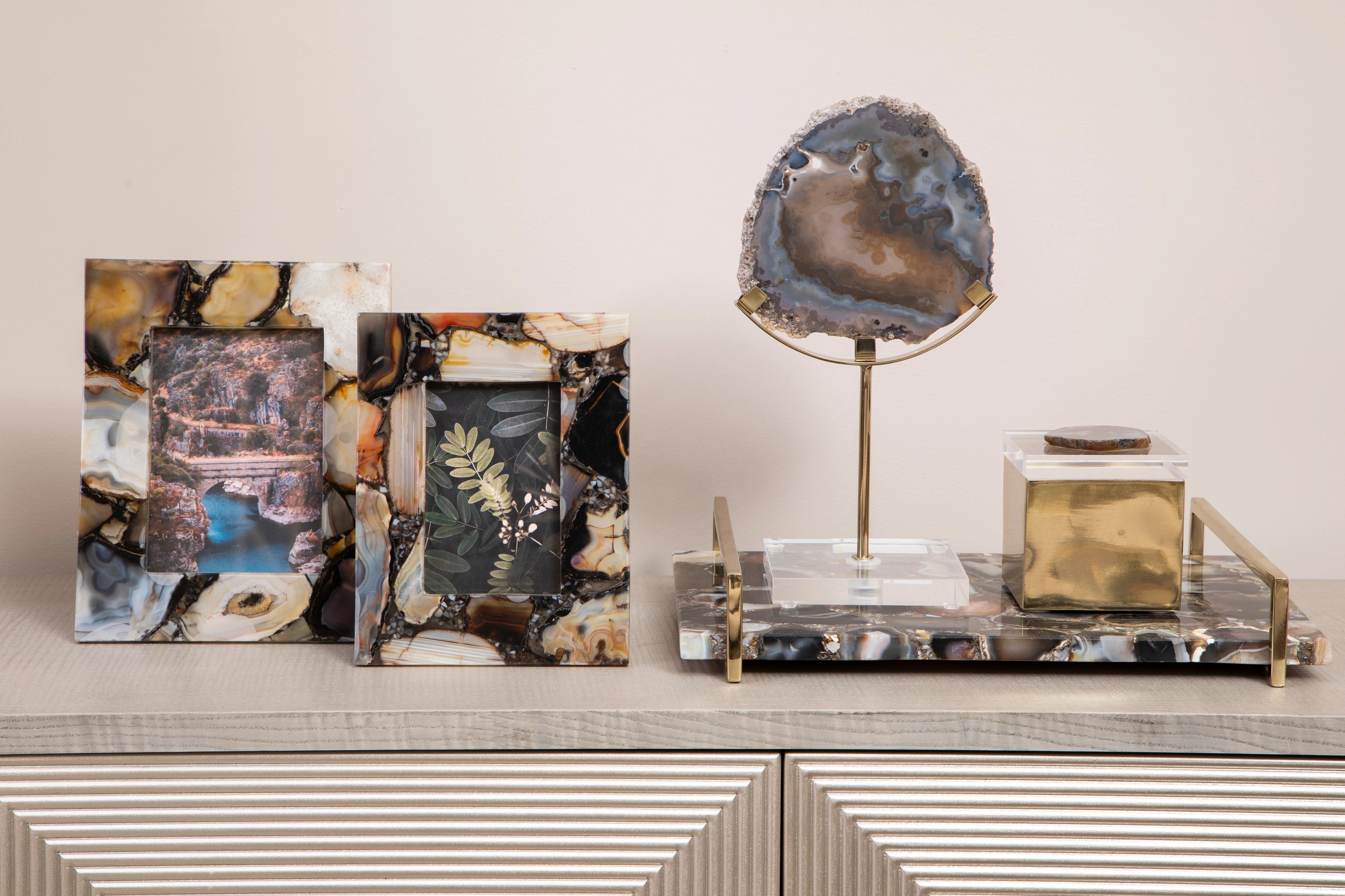 Monzoro Black Agate Stone & Gold Tray | Small